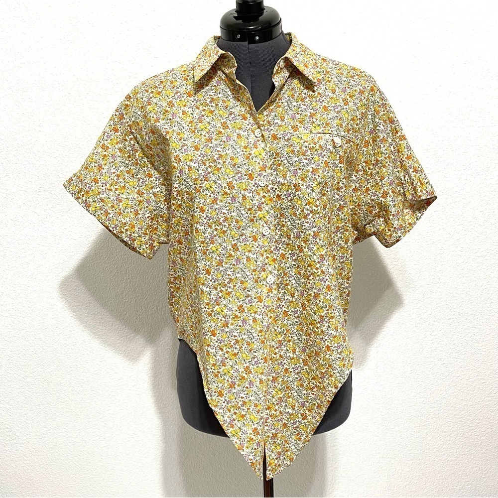 FRNCH Paris Woman Chemise Candy Flower Waist Tie Short Sleeve Shirt Size XS